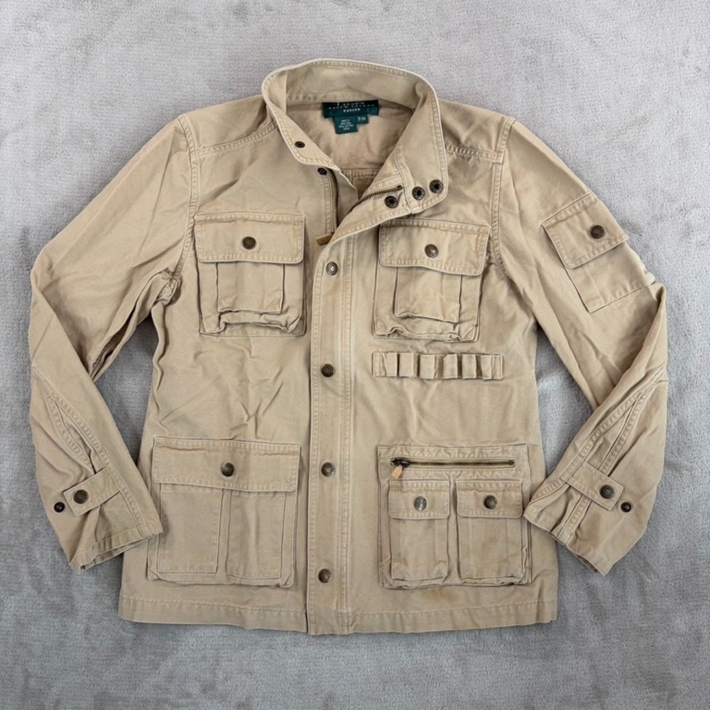 Vintage Ralph Lauren Safari Jacket Women Petite Medium Hunting Field Coat LRL